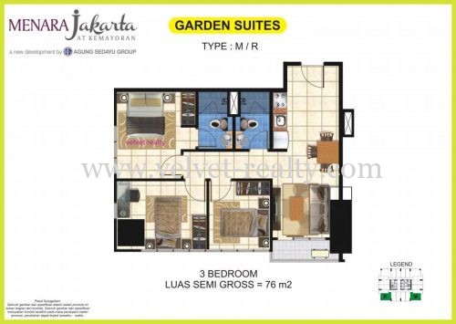 Dijual Apt Menara Jakarta 3 BR Garden Suites #VR402